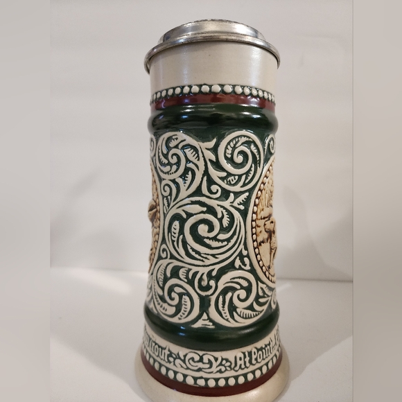1978 Avon Lidded Ceramic Beer Stein Point English Setter Strike Rainbow Trout - Picture 2 of 7